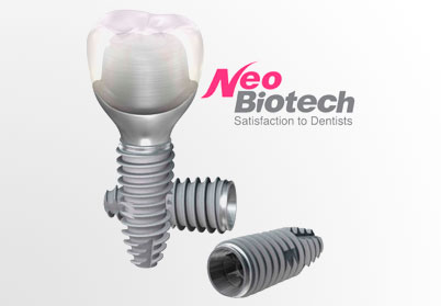 Neo Biotech single dental implant — titanium screw and ceramic crown
